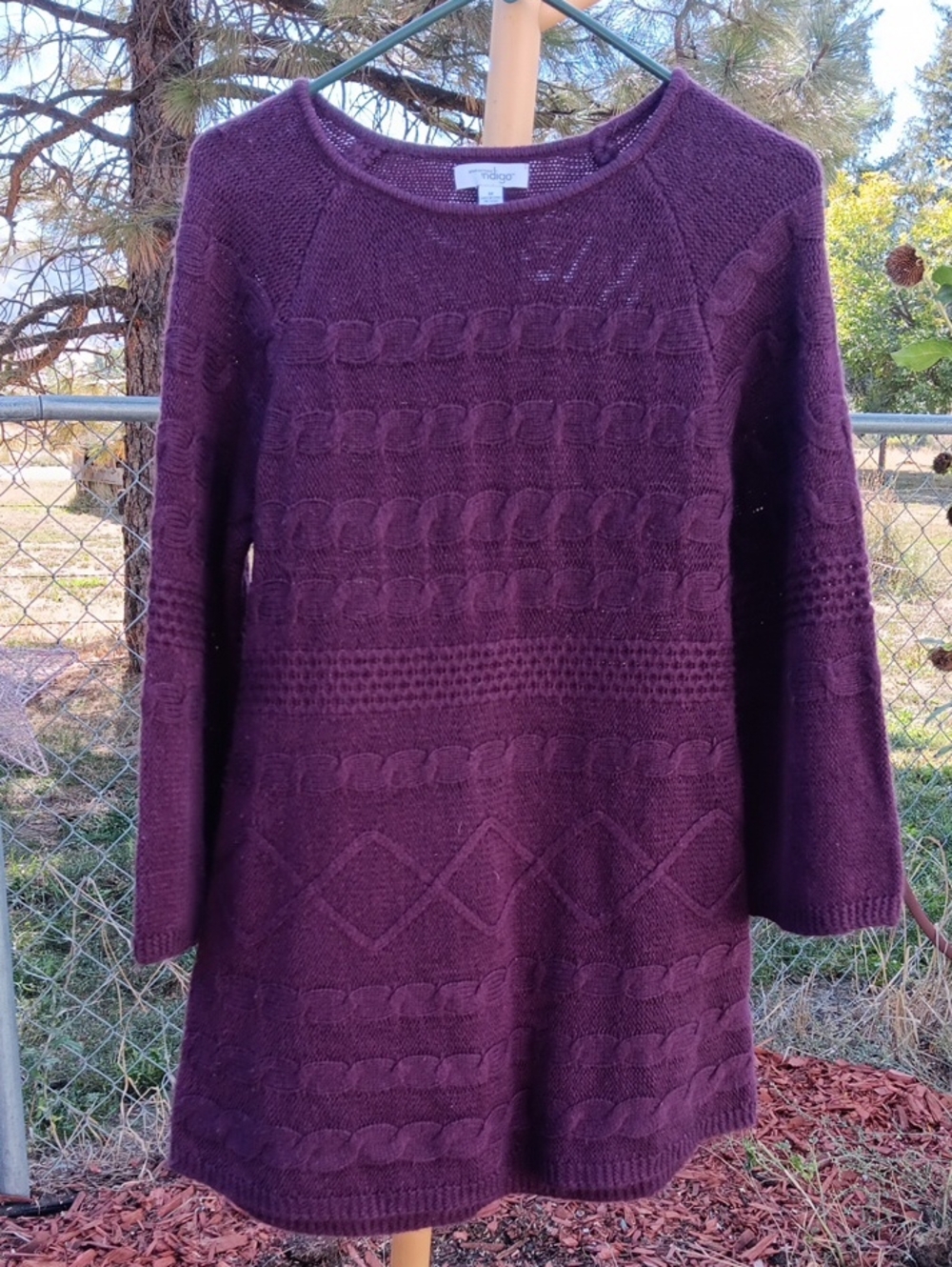 Indigo Plum Cable-Knit Long-Sleeve Sweater Dress